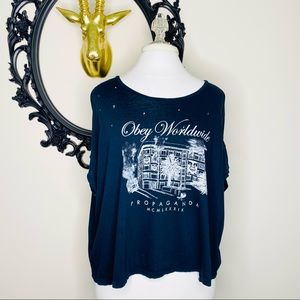 OBEY Propaganda Navy Distressed Short Sleeve Graphic Tee